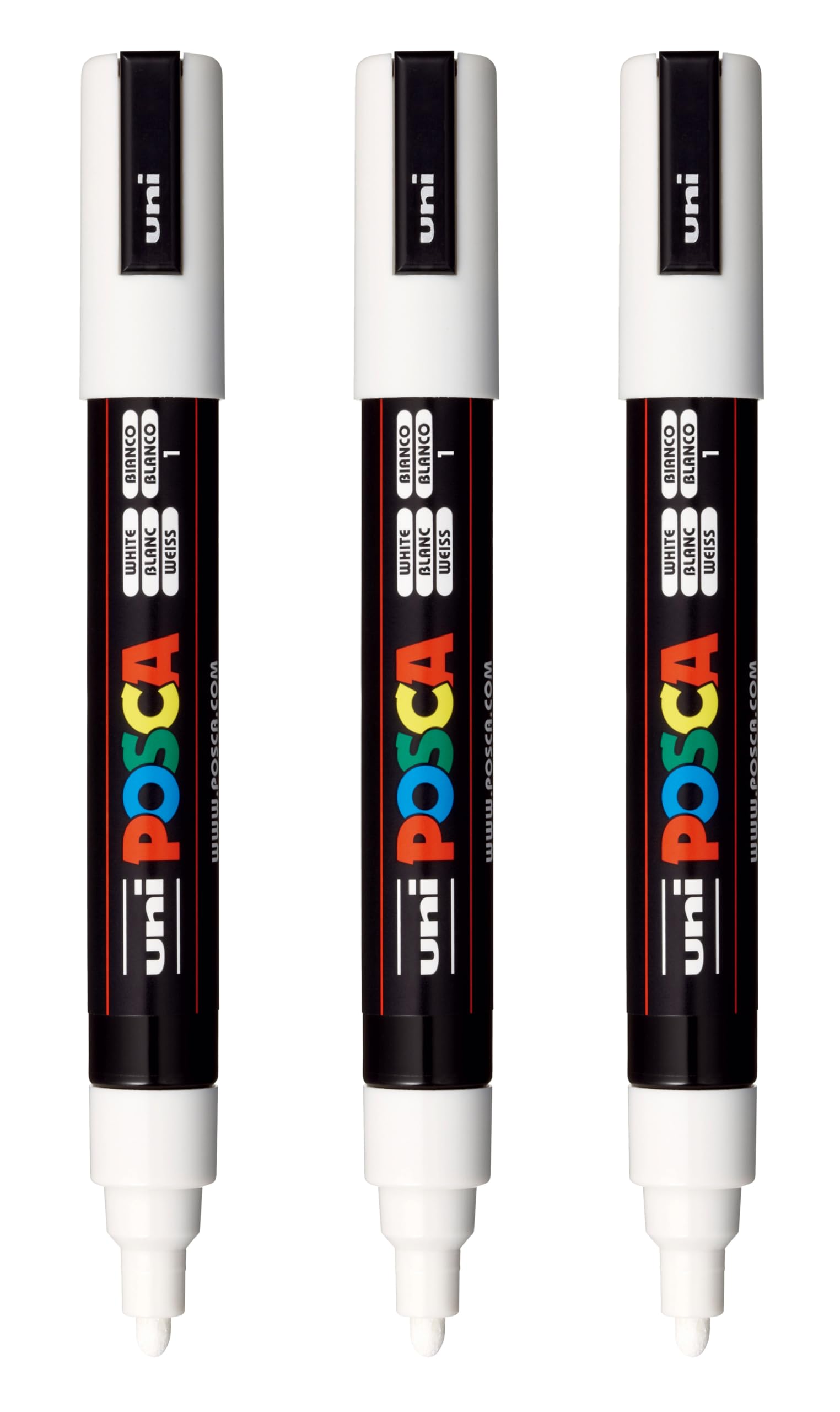 posca PC-5M Water-Based Paint Markers, Reversible Medium Tip (1.8-2.5mm), White, 3 Count