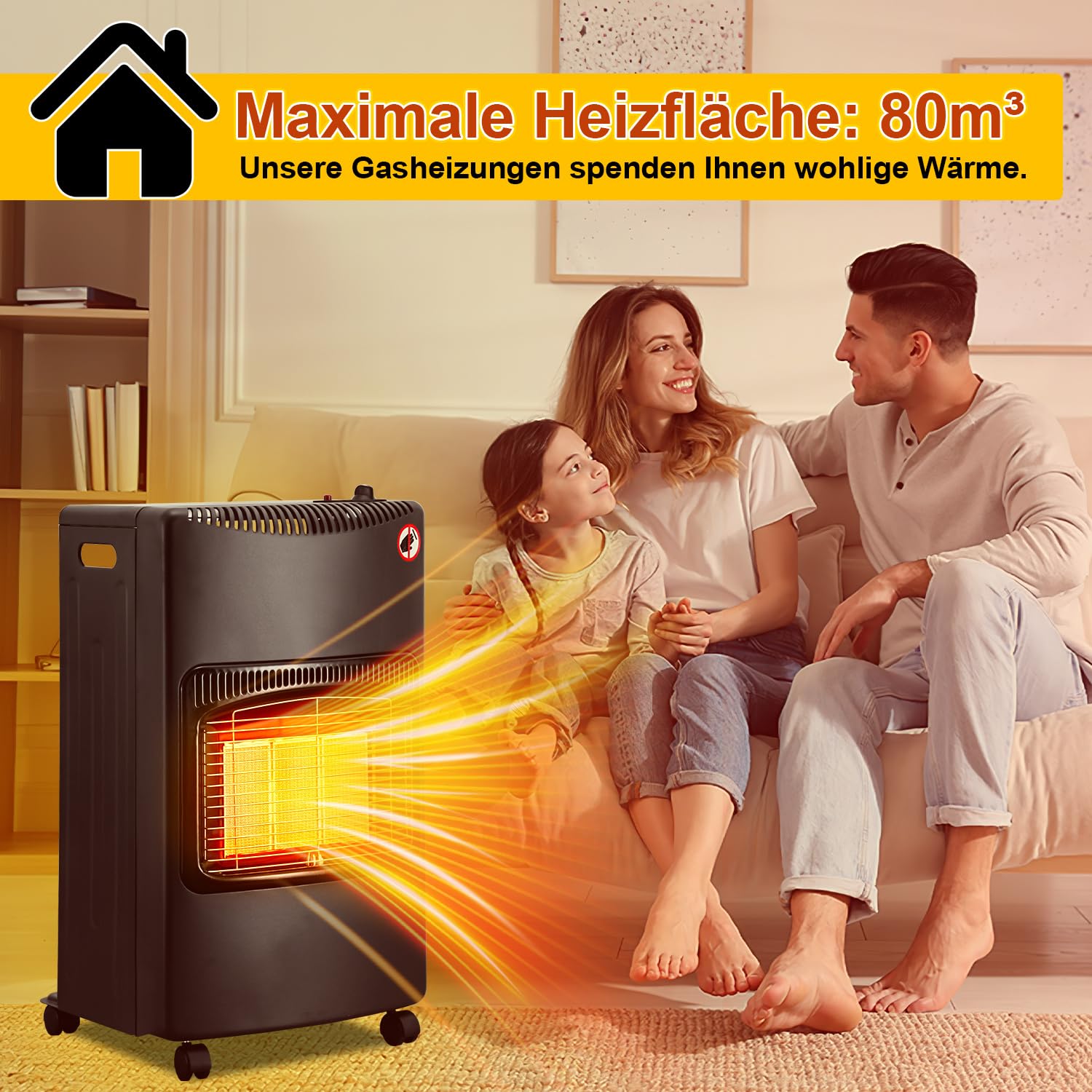 Gasheizofen 4,2 KW Gasheizgerät Faltbar Gasheizer mit Druckregler & Schlauch, inkl. Überhitzungsschutz und Kippschutz, ODS, Piezozünder, 305 g/h Gasverbrauch, Butan oder Propangasflaschen