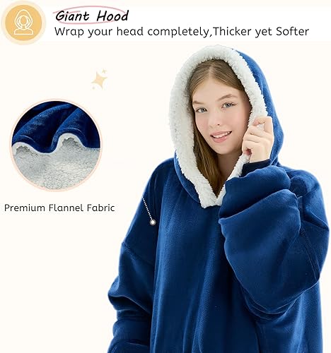 Miniatura 3 de L'AGRATY Manta con capucha manta gigante con capucha con mangas de bolsillo para mujeres y hombres, regalos de novia para mujeres, mantas cálidas de