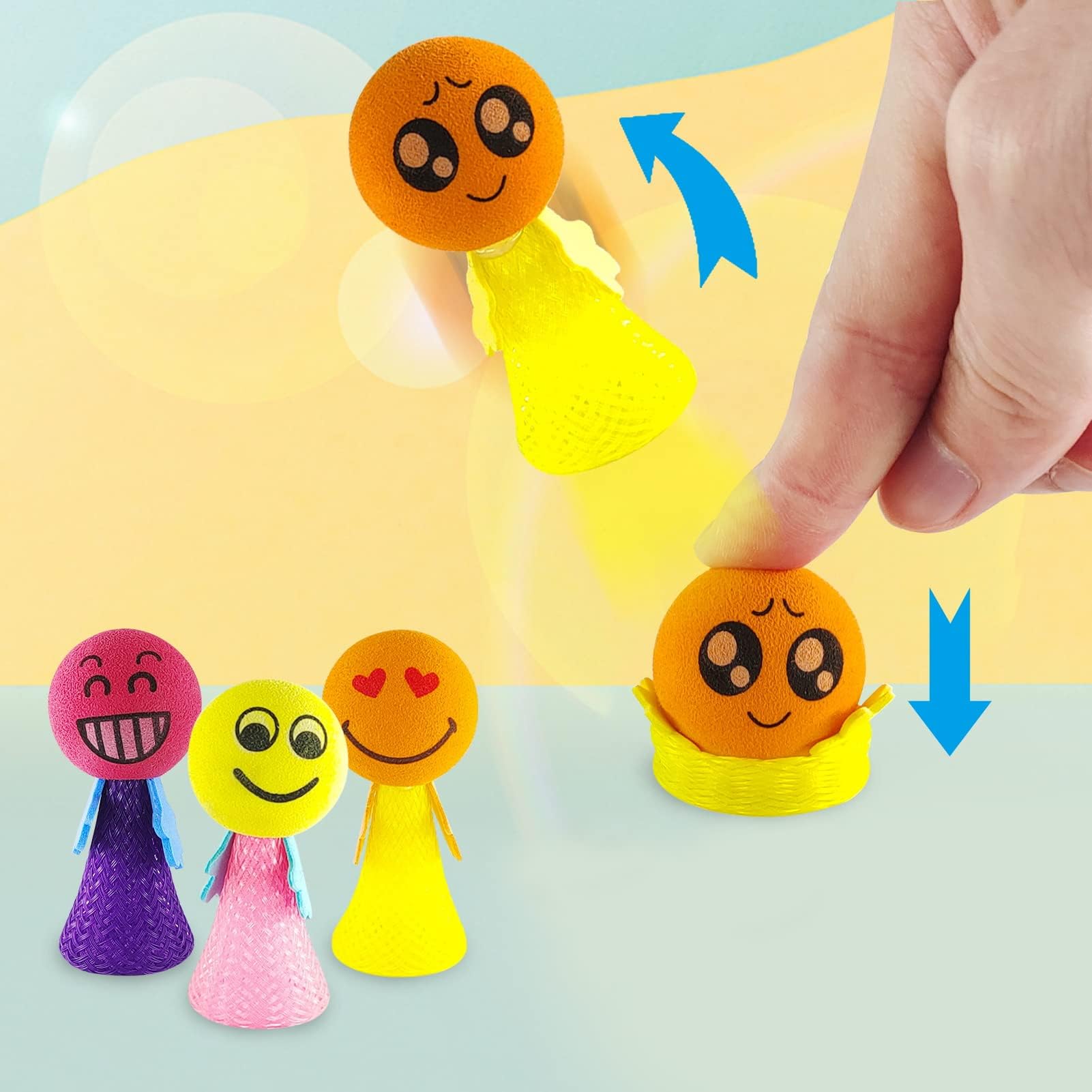 Pack De 12 Muñecos Saltarines Con Luz LED Y Emojis | Juguetes De Resorte De Espuma Para Fiestas, Halloween Y Cumpleaños Infantiles