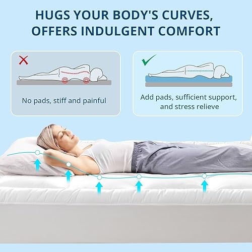 Miniatura 6 de YUGYVOB Cubrecolchón Queen extra grueso, refrescante y transpirable, bolsillo profundo de 8 a 21 pulgadas, relleno alternativo de plumón suave