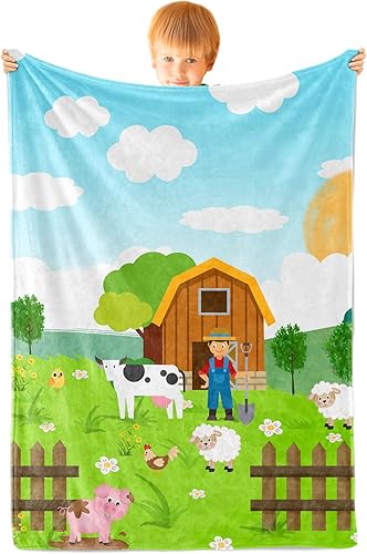 Soft Farm - Manta para niños pequeños, manta de animales de granja para niños y niñas, bonita manta de oveja, caballo, cerdo, regalo de cumpleaños