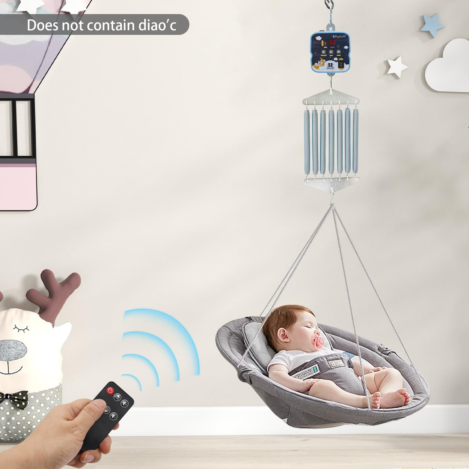 Cuna eléctrica de plumas para bebé, capacidad de carga de 19 kg, 7 muelles, columpio eléctrico para bebé, control de 9 velocidades, 6 temporizadores, controlador de cuna para bebé