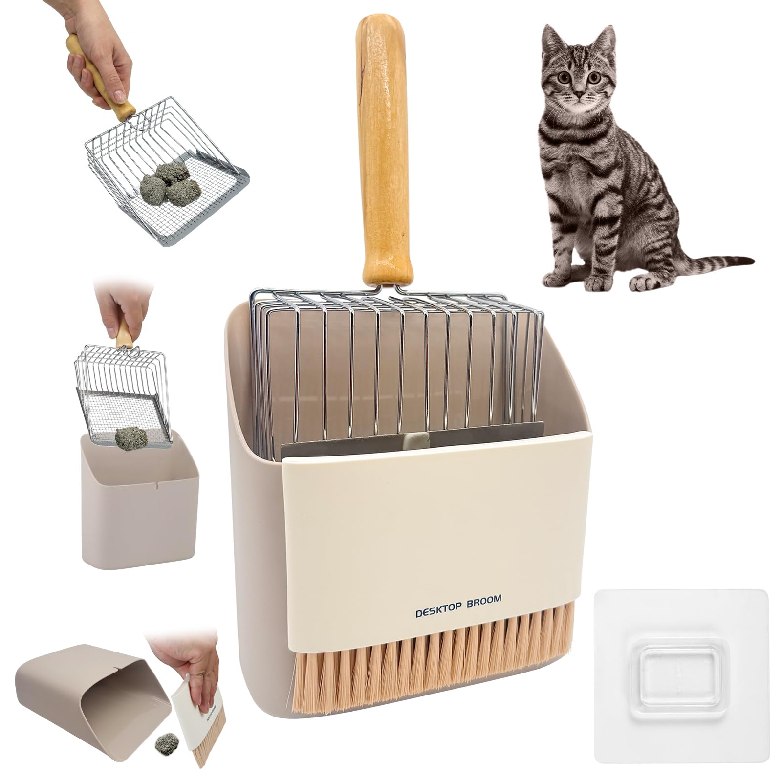 BAOWUABJ Stainless Steel Cat Litter Scoop Set with Holder & Broom