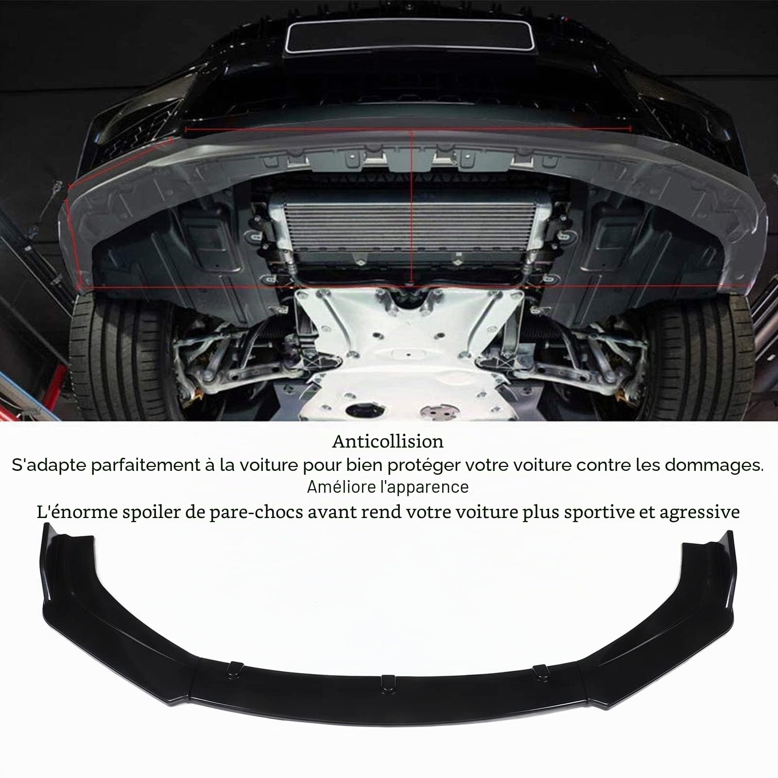 Lame de Pare-Chocs Avant Aqxreight 3 pièces, kit diffuseur ABS Noir Brillant, renforcement de l'appui Avant Haute résistance, kit carrosserie pour becquet Avant，Convient Uniquement aux véhic