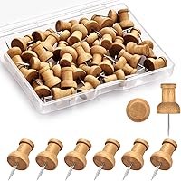 Dorbetar 40pcs Cute Wooden Push Pins Thumb Tacks for Cork Board, Bulletin Wall, Maps - Natural Wood Rust-Proof Steel