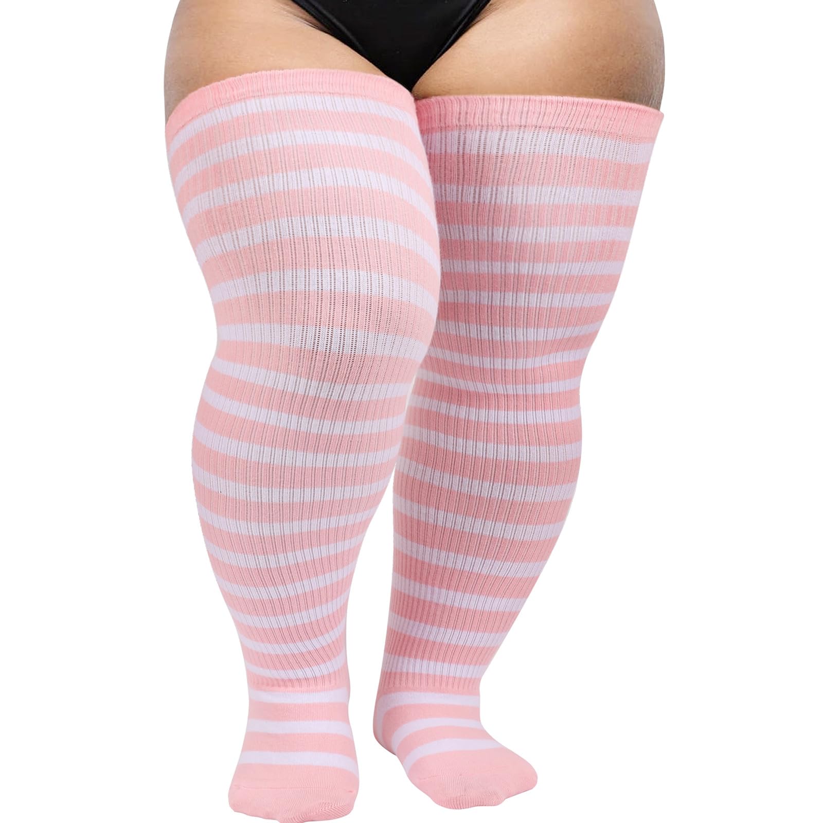DRESHOW Plus Size Thigh High Socks Striped Over Knee High Tube Socks Long Boot Stockings Leg Warmers for Women