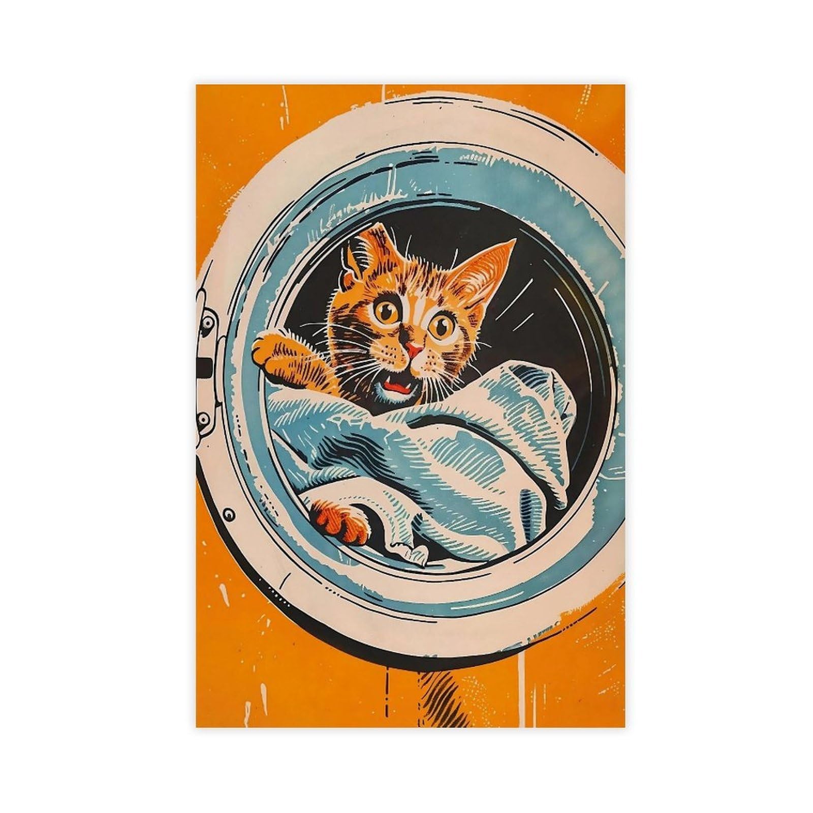 Wjwart Laundry Cat Orange Laundry Room Utility Room Canvas Poster Bedroom Decor Landscape Decor Gift 12X18inch(30X45cm)