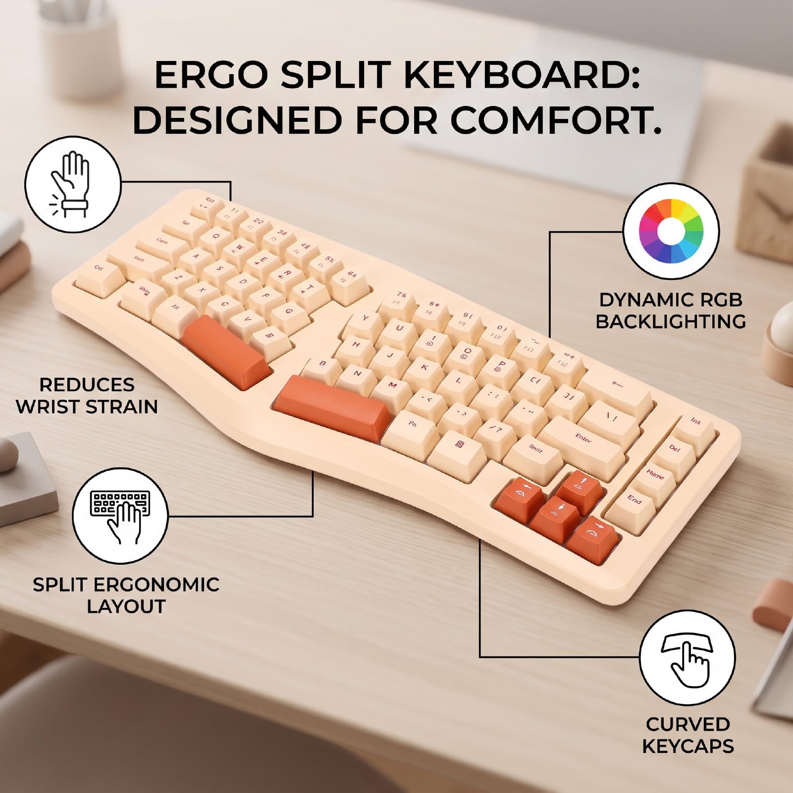Sxhlseller Tastiera Ergonomica Divisa con Retroilluminazione RGB Dinamica
