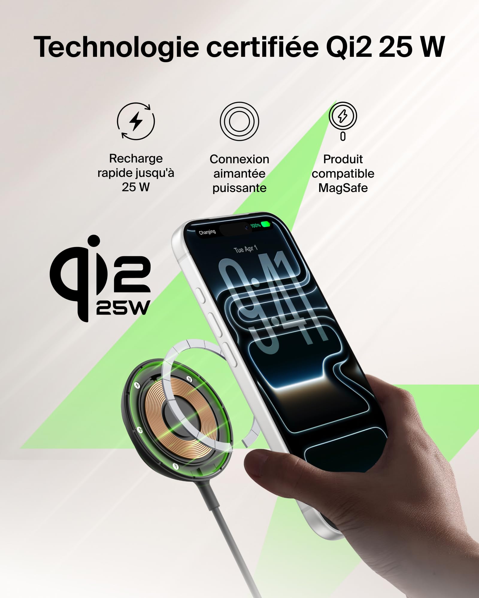 Belkin UltraCharge Chargeur Magnétique Qi2 25 W, Chargeur sans Fil Rapide, MagSafe avec Technologie De Refroidissement Passive, Support pour L'iPhone 17 (Tous Modèles), Pixelsnap, AirPods Pro - Noir