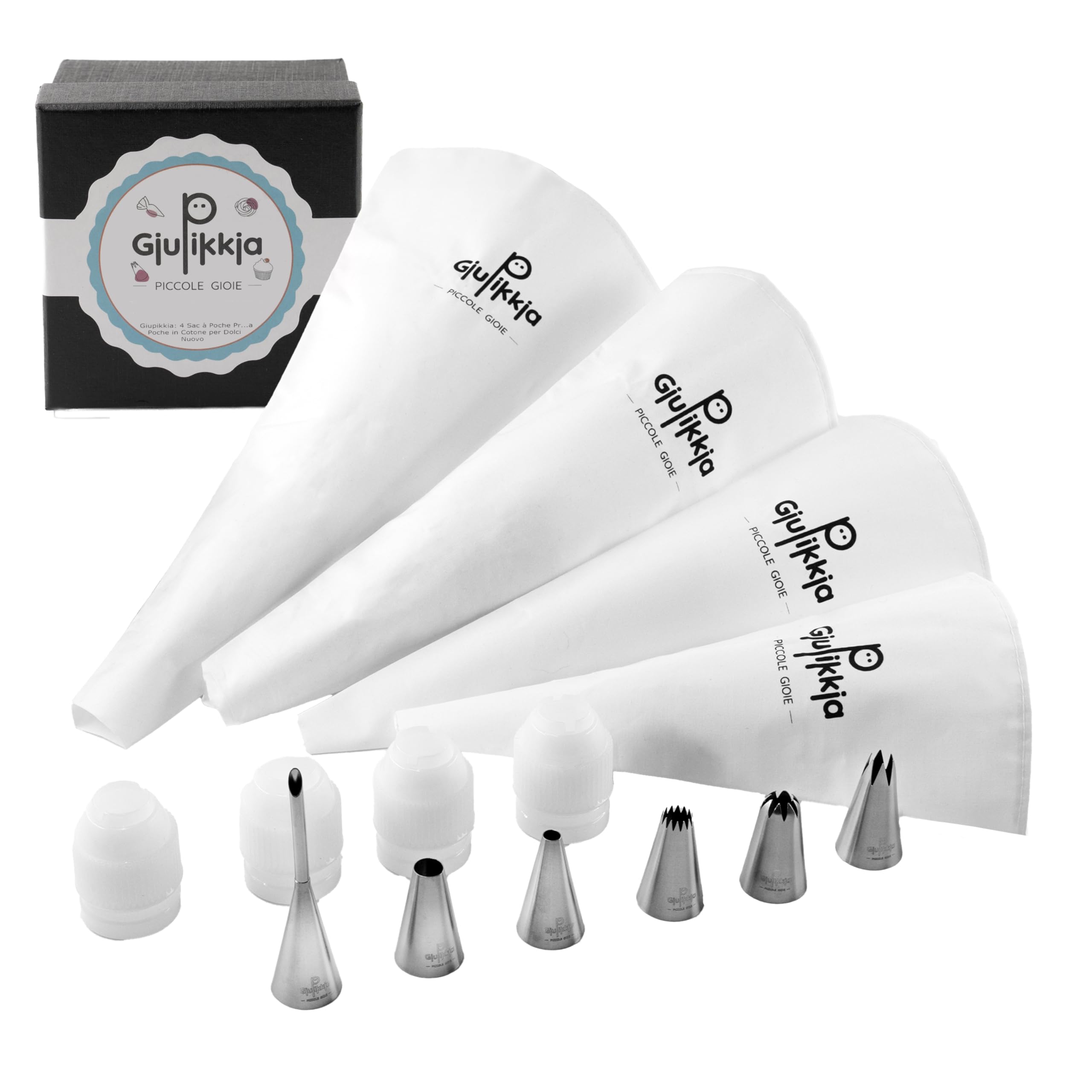 GIUPIKKIA Sac a Poche Riutilizzabile con beccucci sac a poche (4 Sac a Poche + 6 ugelli + 4 connettori)