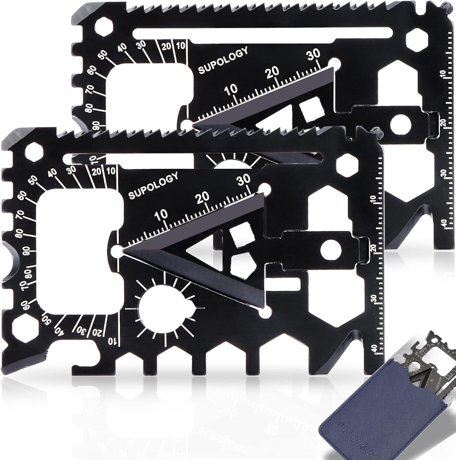 SUPOLOGY Wallet Multitool Card Bike Quick Repair Home Improvement Tools Key Chain Wallet Tools, Stocking Stuffers Christmas Birthday Gifts for Dad Father Boyfriend Husband Him (2PCS Multitools Card)