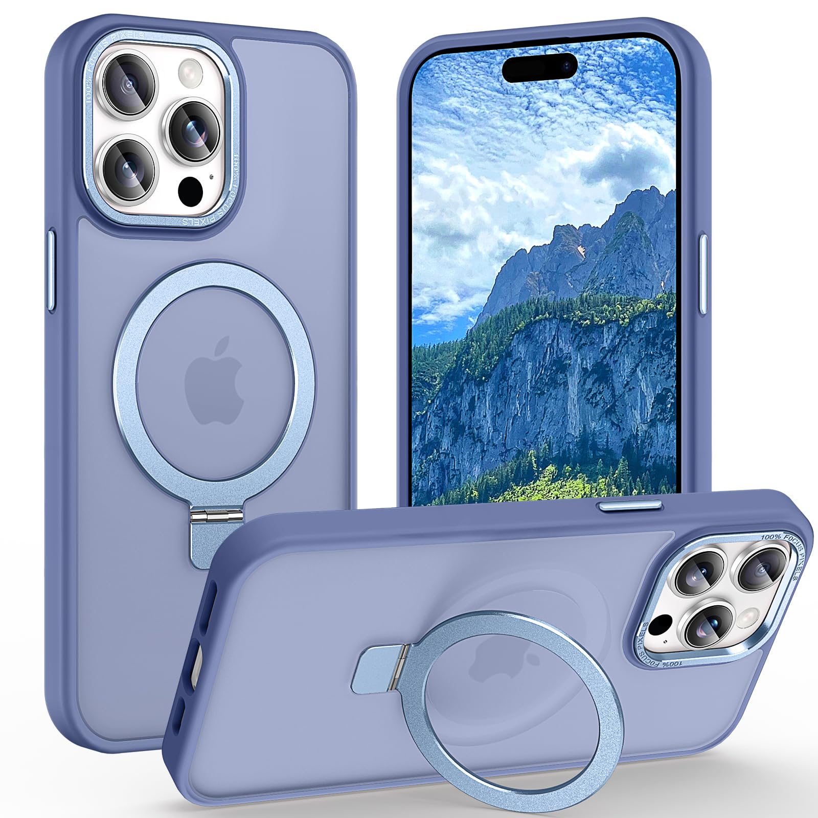 Lufanbis Magnetic for iPhone 14 Pro Case with Ring Stand, [10 FT Drop Protection] [Velvety Touch] Slim Translucent Matte Back Shockproof Phone Case for iPhone 14 Pro 6.1'', Sierra Blue