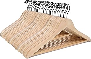JS HANGER Wooden Coat Hangers, 30 Pack High Grade Wood Suit Hangers with Non Slip Pant Bar - Extra Smooth and Splinter...