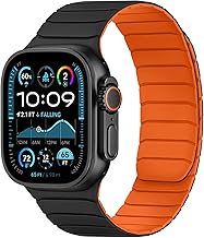Tasikar Correas Magnéticas Compatible con Apple Watch 49mm 46mm 45mm 44mm 42mm Silicona Suave Correa de Repuesto Tipo Bucle para iWatch Ultra 3 2 1 SE Series 11 10 9 8 7 6 5 4 3, Negro-Naranja