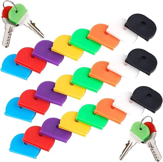 Key Caps Covers Key Cover Rubber Keycaps Key Colour Caps Flexible Key Covers Easy to Identify Door Keys 8 Colors 24 Pieces