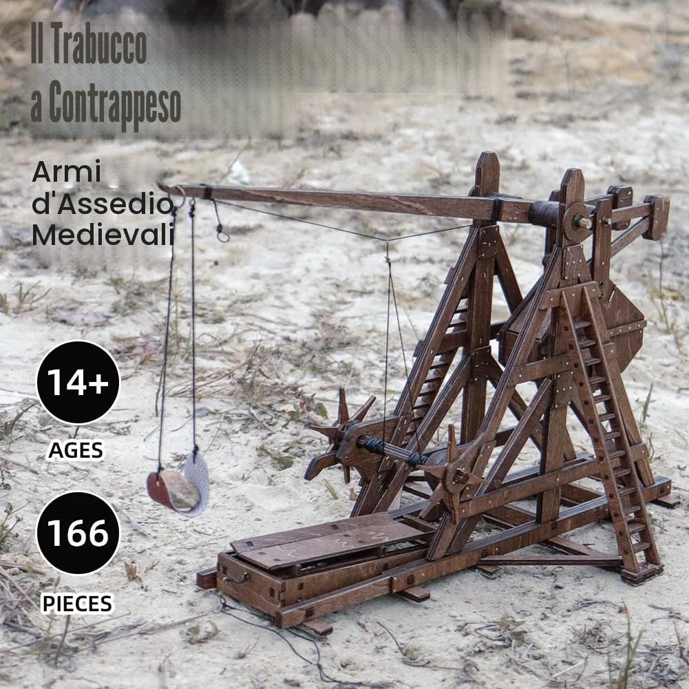 Il MINI Contrappeso Trabucco Europa Medievale Assedio Carro Catapulta Armi Puzzle 3D in Legno Fai da Te Kit Modello per Adulti Progetti STEM Giocattoli Regalo per Ragazzi/Ragazze