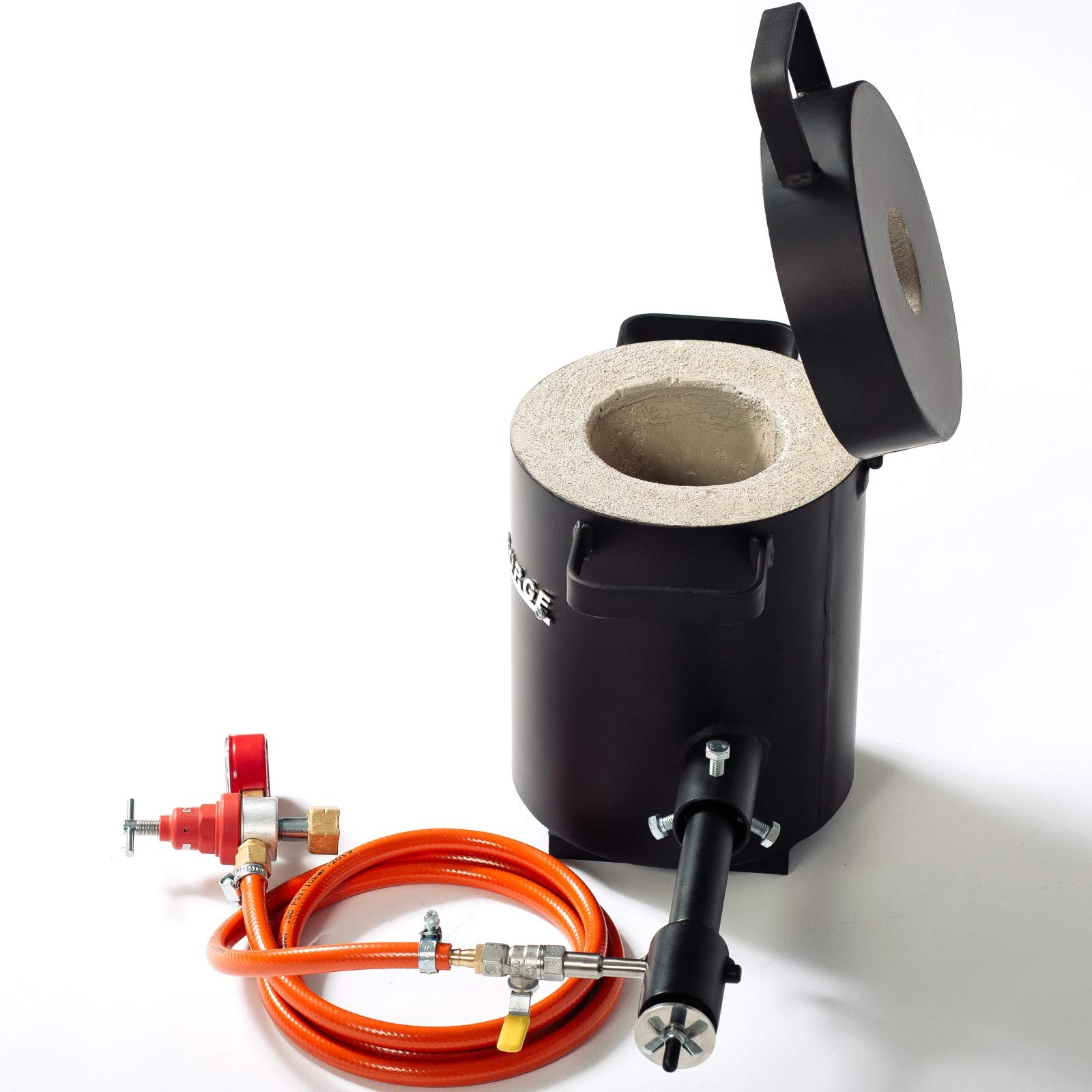 DEVIL-FORGE 2KG FOUR DE FUSION DES MÉTAUX AU PROPANE modèle FB1S avec 1 brûleur DFP (80 000 BTU) pour fondre Des Métaux Forgerons 1450°C Bronze Cuivre Laiton Argent etc, Efficace et Économique PREMIUM