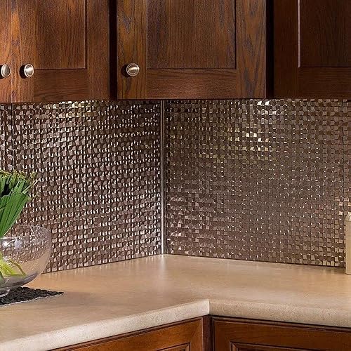 Miniatura 6 de Retro-Art 703529 - Paneles de pared 3D para cocina, paquete de 6, formas geométricas cuadradas en bronce plateado cobre, PVC, 24.5 x 18.5 pulgadas,