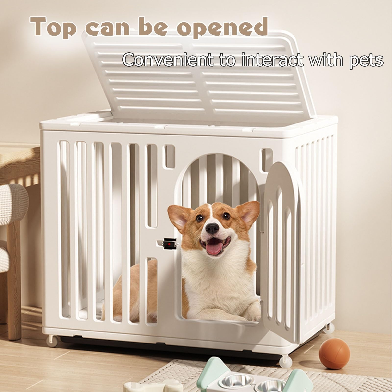 NEONMAN Cage pour Chien Cage Chien Cage Chien Interieur Caisse Chien Robuste en Plastique PE avec roulettes pour empêcher la Fuite Plateau en Plastique Facile à Installer(Blanc,XS)