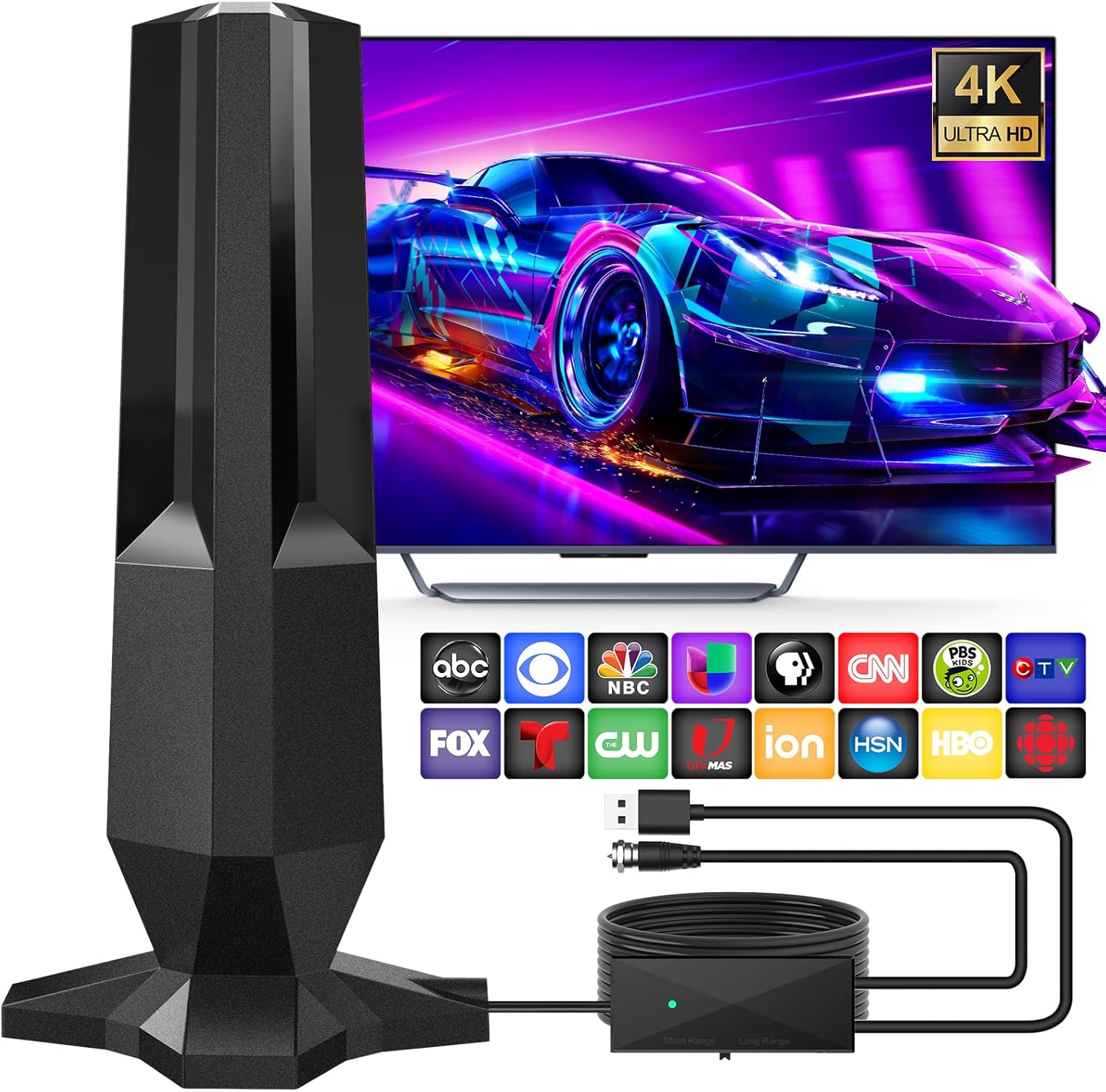 2026 TV Antenna Indoor,TV Antenna for Local Channels with 3500 Miles Range,Digital TV Antenna Support 8K 4K 1080P All TVs,Smart TV Antenna Outdoor Easy Installation 360° Reception-HD Antenna 25ft Coax