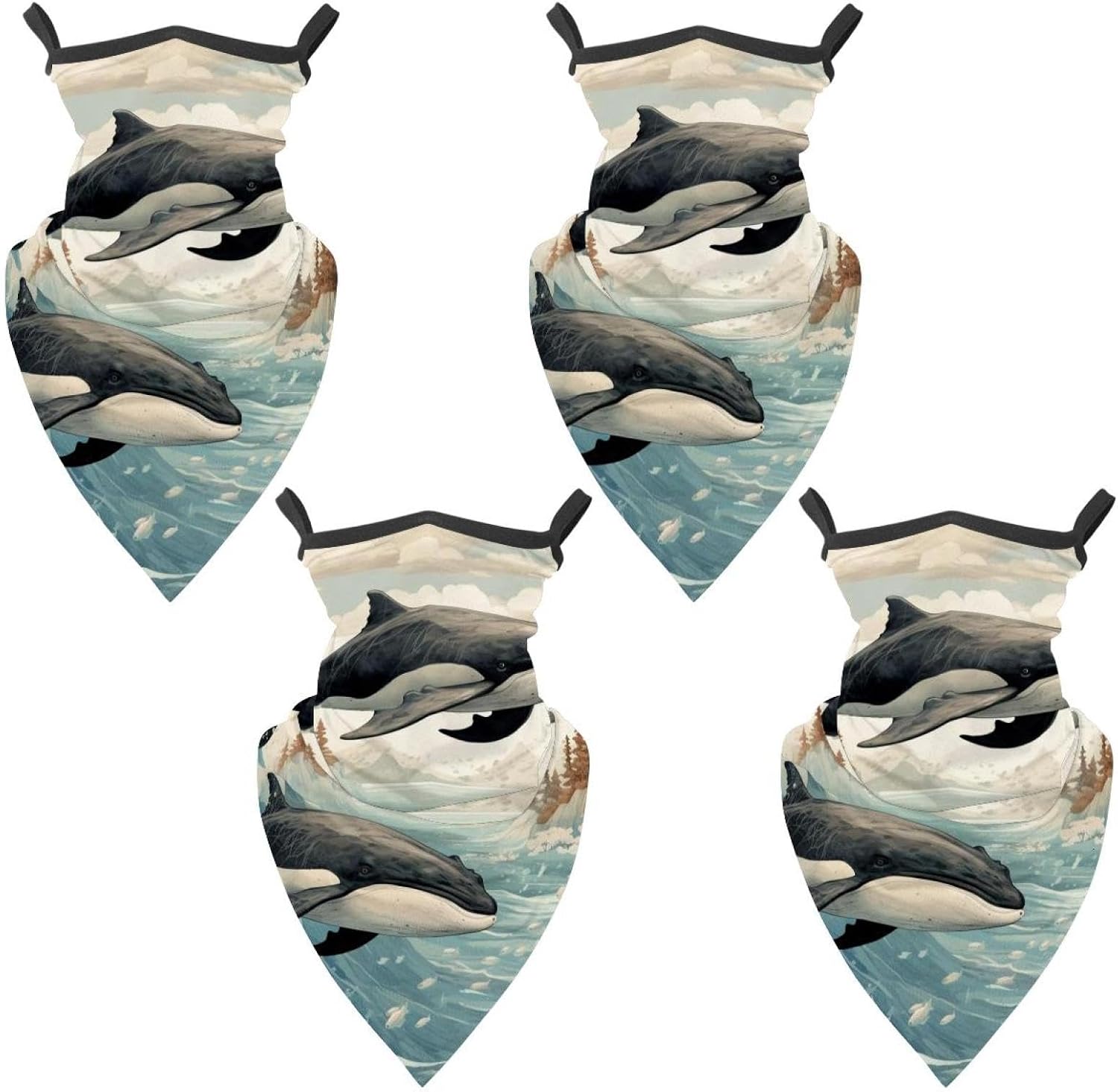 4 Pieces Cooling Neck Gaiter Face Cover for Sun Protection Whale Face Mask Reflective for Men Women Fishing Cycling Hiking