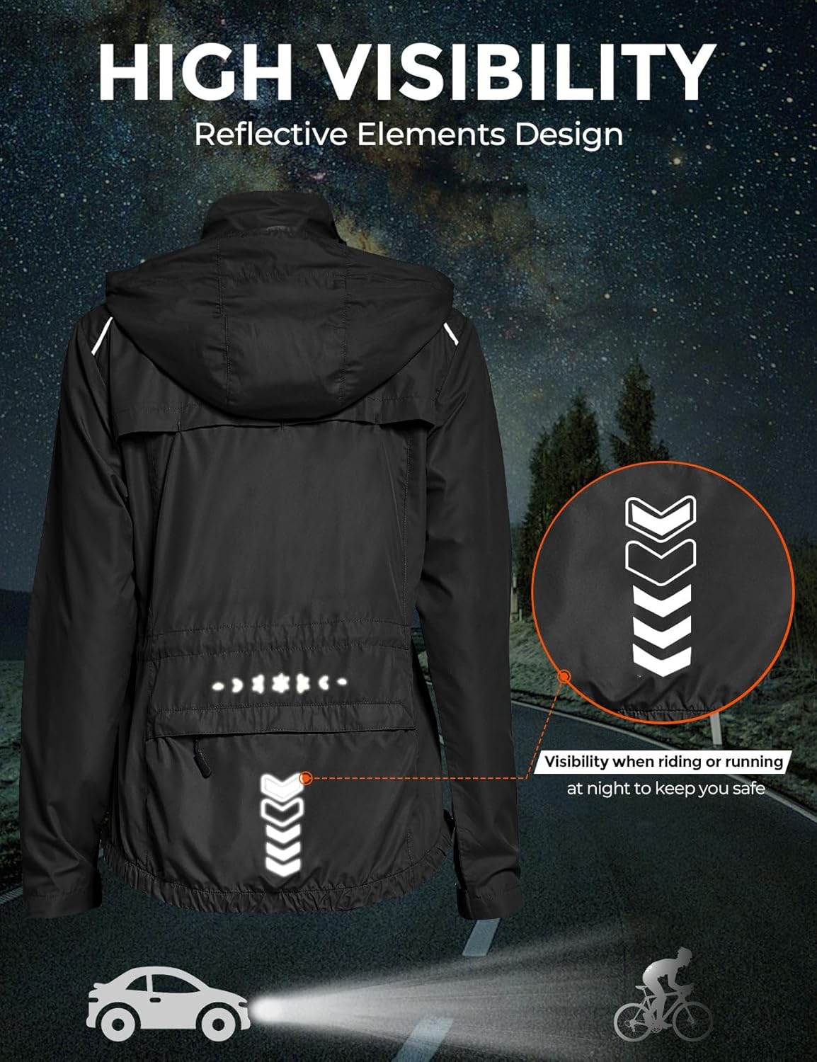 FitsT4 Sports Women's Cycling Running Jackets Lightweight Windproof Bike Windbreaker Reflective with Hooded - Image 5