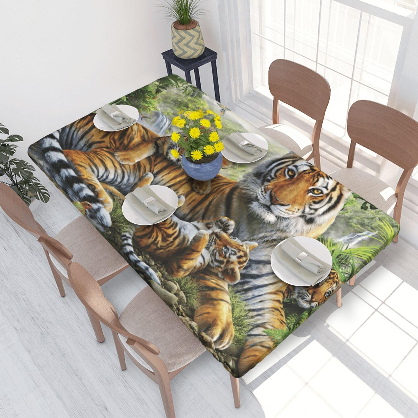 BNVSADC Jungle Tigers Cub Printed 4FT Tablecloth 122x76 CM Polyester Kitchen Water Resistant Table Cloth Dining Table Decoration Table Covers