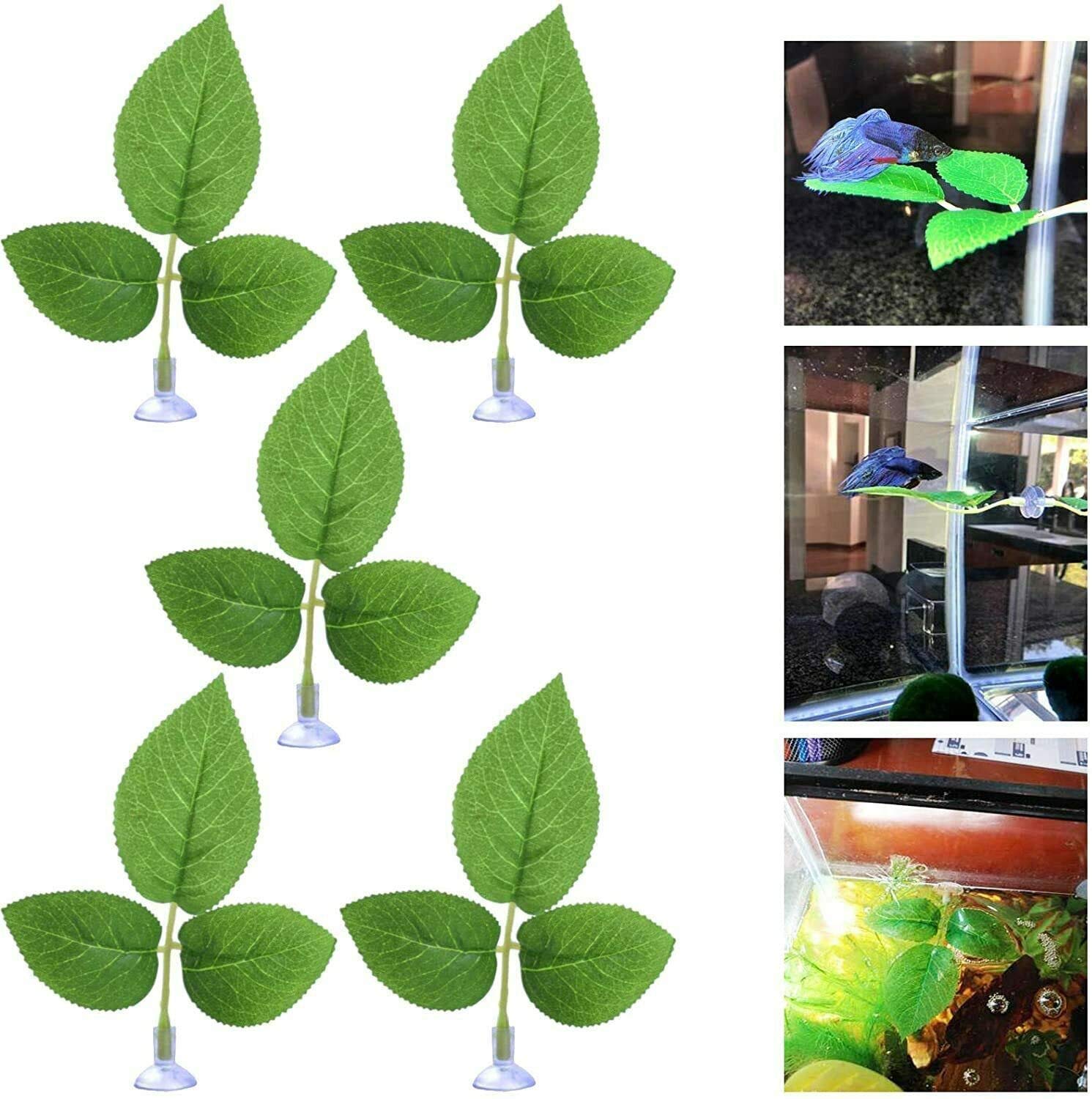 AUXPhome 5 Pack Betta Hammock Plant Leaf Pad Fish Spawning Grounds Breeding Resting Hiding Bed Folating Aquarium Tank Decoration, Betta Fish Bed Toys Kit,