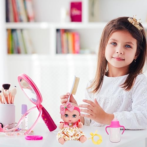Miniatura 7 de ONEST 4 muñecas de 6 pulgadas con accesorio, lindas muñecas de bebé, mini muñecas con ropa, mini muñecas de bebé con accesorios para muñecas, rosa