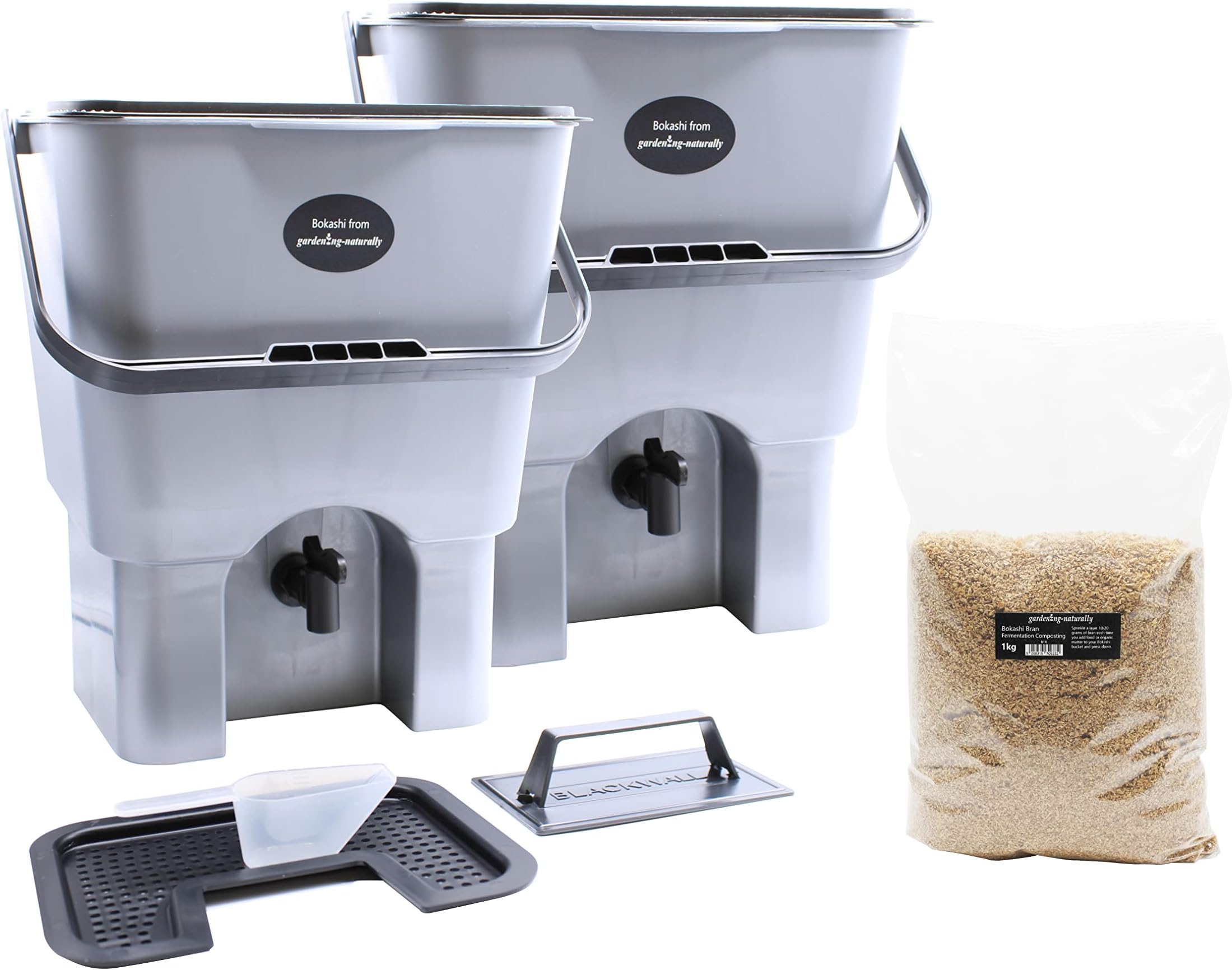 Bokashi Bin Set of 2 Natural Indoor Kitchen Composter with 1 KG Bokashi Bran