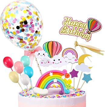 MOVINPE Happy Birthday Cake Topper، Rainbow Cloud Cake Decoration، Confetti Balloons، for Boys Girls Kids Birthday Party Decoration