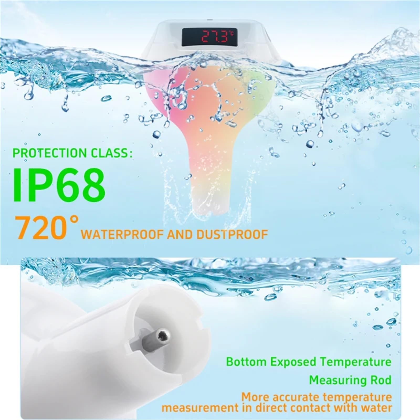 Termometro for Piscina Impermeabile Senza Fili Alimentato ad energia Solare con indicatore di Grado Digitale Personalizzato, termometri Domestici