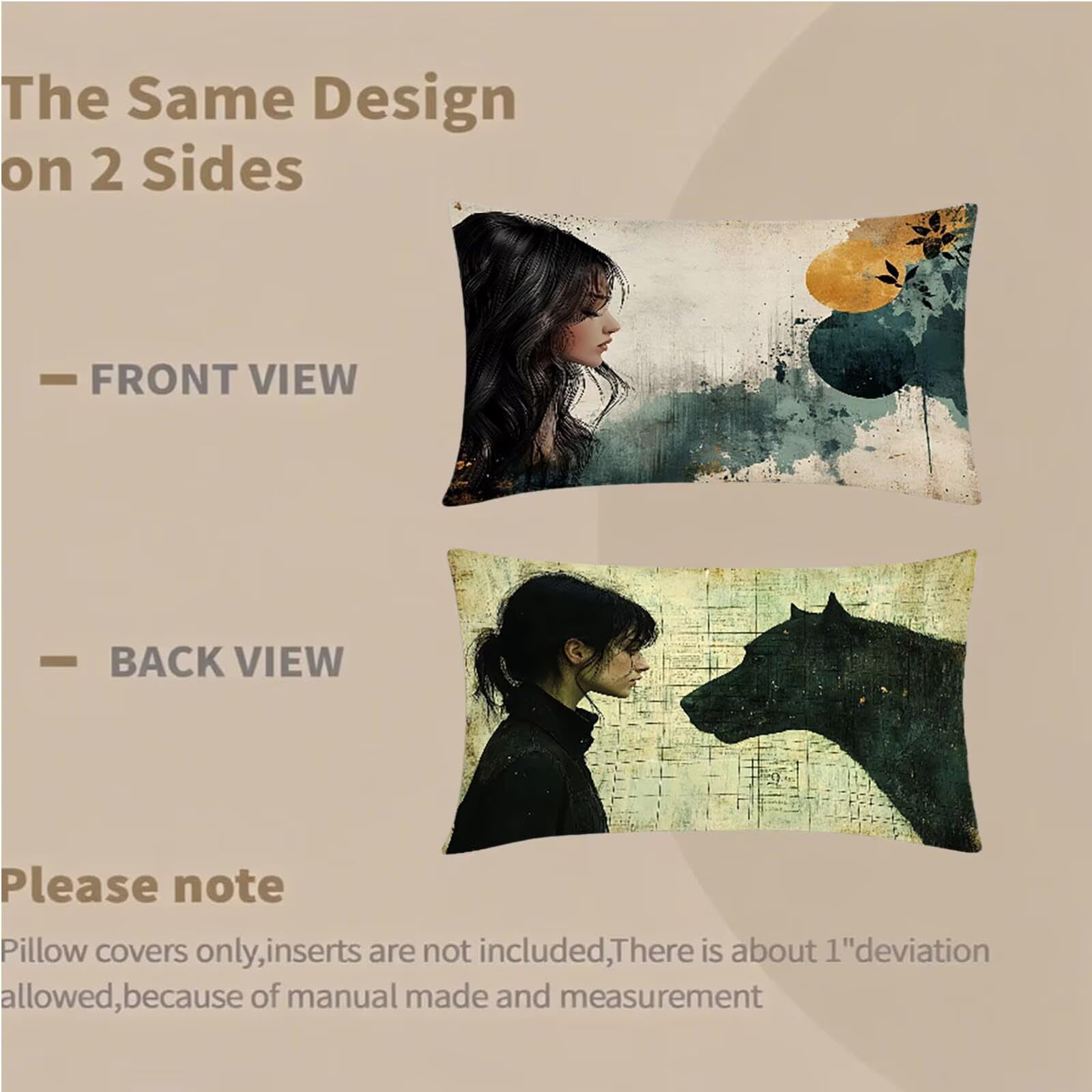 Federe Cuscino 70x90 Set di 2, Donna Federe Cuscini Divano Lino, Rettangolari Copricuscini 70x90cm Con Cerniera Invisibile, Copricuscino per Camera Letto Casa Decorazioni Regalo, Astratto V-9443