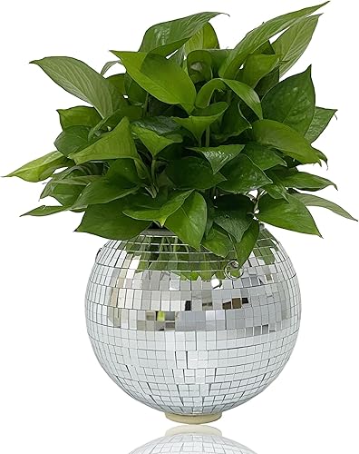 Maceta de bola de discoteca de 6 pulgadas con espejo, colgador de plantas de bola de discoteca con cadena, mini perchas para plantas para interiores