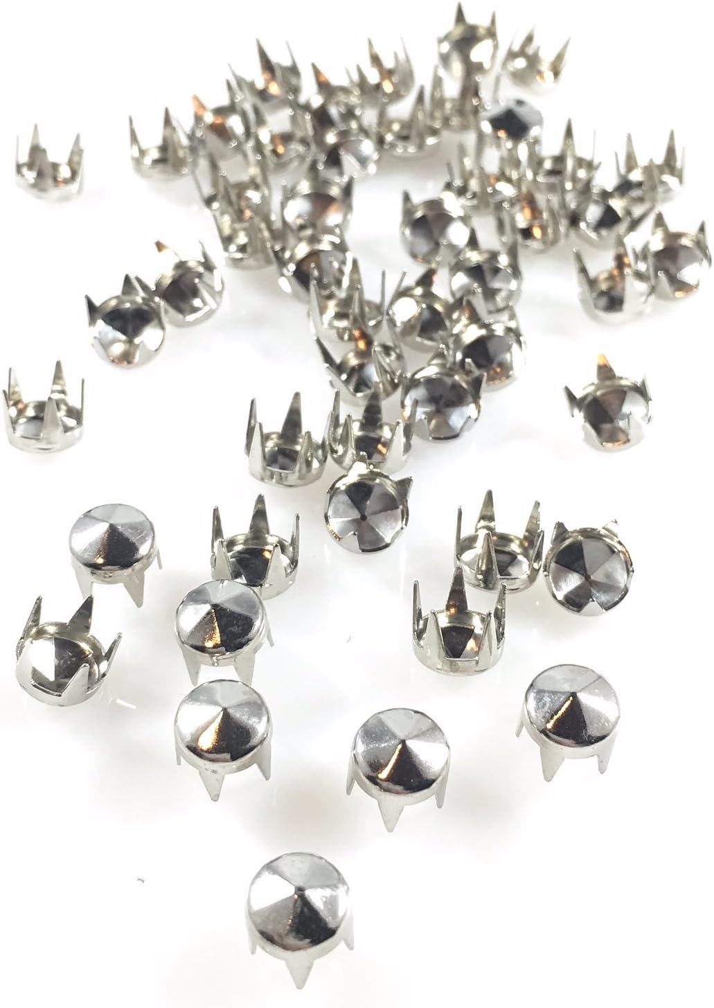 SPOTS - STUDS: SIZE 30/107 LONG LEGG - Round with Six Facets Nickel Finish 100 PCS - 4 Prong - 6MM 15/64.