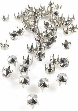 SPOTS - STUDS SIZE 30/107 LONG LEGG - Round with Six Facets Nickel Finish 100 PCS - 4 Prong - 6MM 15/64".