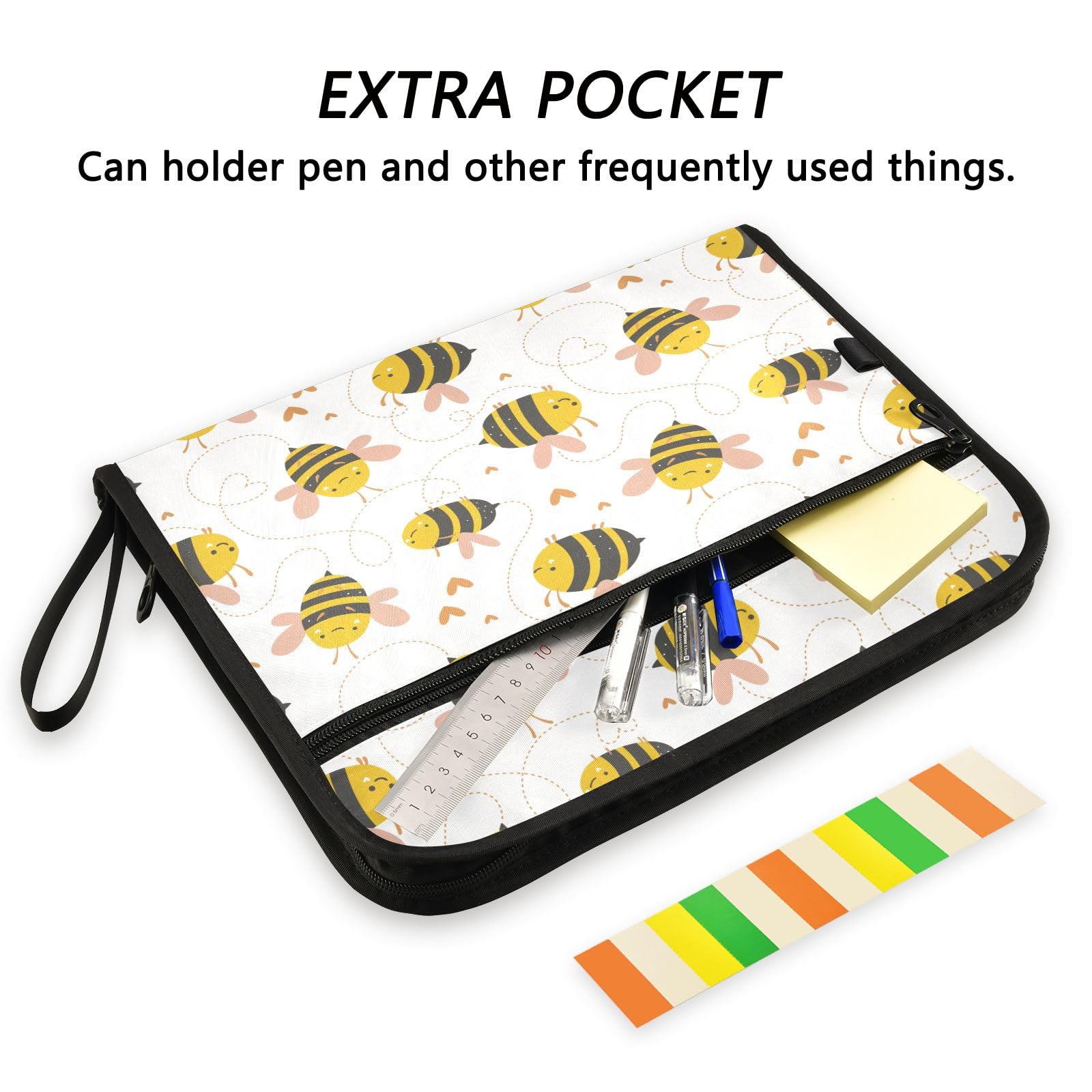 Lovely Little Bee File Organizer 13 Pocket Expanding File Folder with Front Pouch Portable Business Fire Storage Document Organizer Folder with Zipper - Image 2