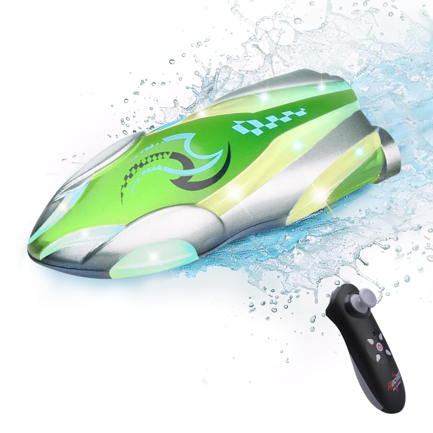 GoolRC Mini RC Boat, Remote Control Boat for Adults, 2.4GHz Stunt RC Racing Boats with 360° Flip and LED Lights for Bathtub, Pools and Lakes, Gift for Teens (Green