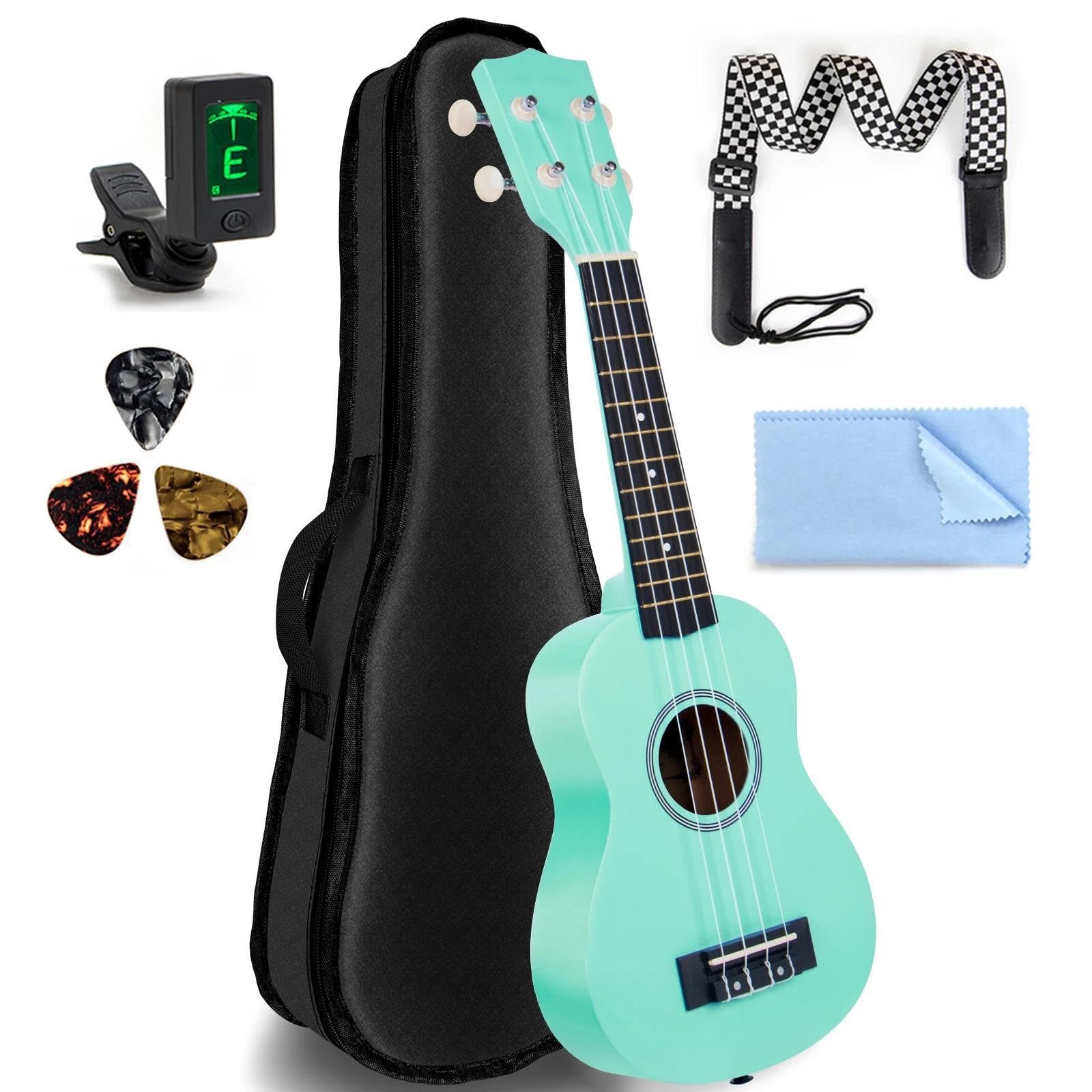 Ukulele Ukulele Tenor 21 Zoll Ukulele Anfänger Ukulele Regenbogen Saiten Set Mit Gurt Stoff Stimmgerät Tasche Picks(Black)