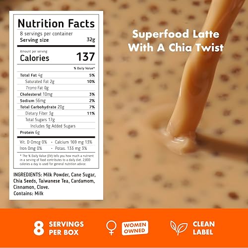 Miniatura 2 de Le Food Got Chia! Superfood Latte - Golden Chai Glow  Latte Chai especiado con semillas de chía  Etiqueta limpia  Cálido, audaz e infundido con