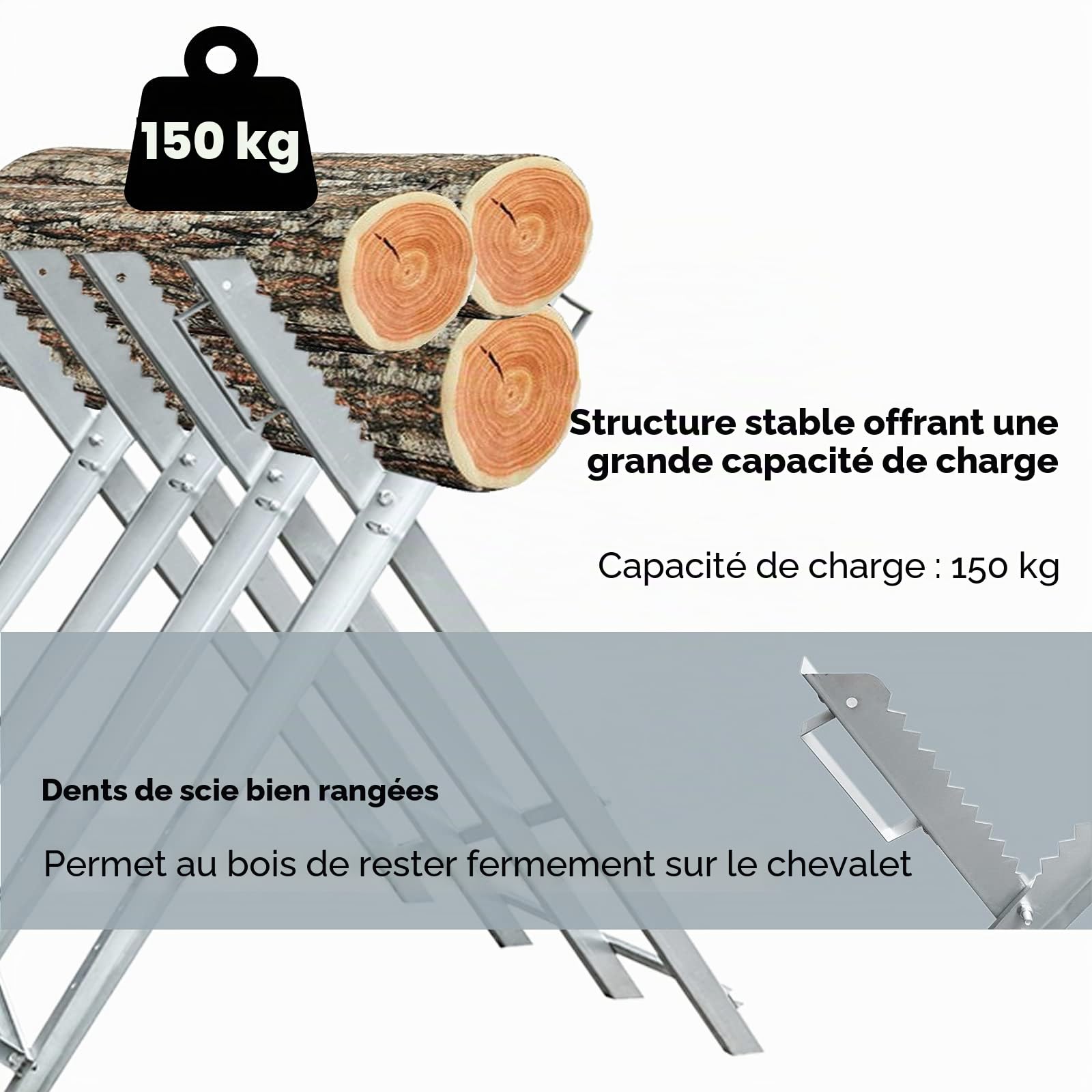 Lospitch Chevalet de sciage 81x80x80 CM 150kg Charge maximale Chevalet de sciage en bois Galvanisé Chevalet pliable pour tronçonneuse à chaîne ou scie à main