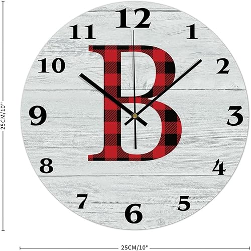 Miniatura 2 de Reloj de pared con letra inicial de Papá Noel a cuadros rojos de 10 pulgadas, silencioso, sin tictac, letra de Navidad, reloj de PVC, decorativo