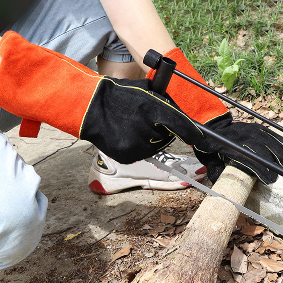 Tofficu Hitzebeständige Grillhandschuhe aus Leder mit Fünf Finger Design rutschfest und Umfassender Schutz für Küche und Outdoor Camping