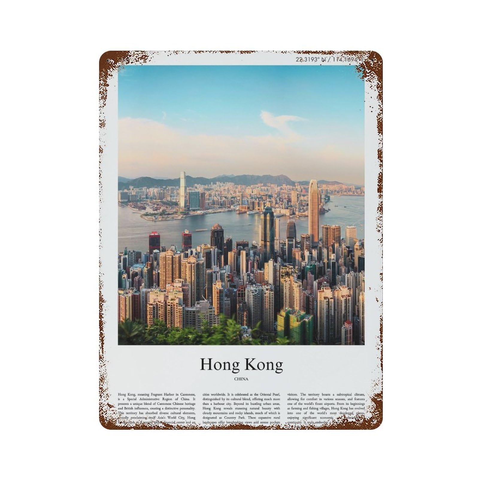 xiaoxiaoshen Hong Kong City Scenery Wall Decor Art Metal Tin Poster Modern Home Decor Art Home Bar Shop Decorations Vintage Sign 40x30cm