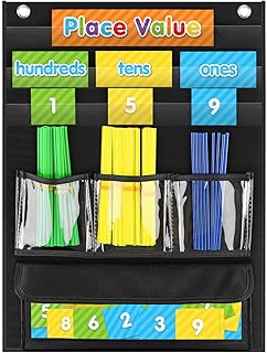 Counting Caddie and Place Value Pocket Chart for Kindergarten Preschool Homeschooling Classroom,210 Straws & 30 Number Cards & Header Cards Included (Black)