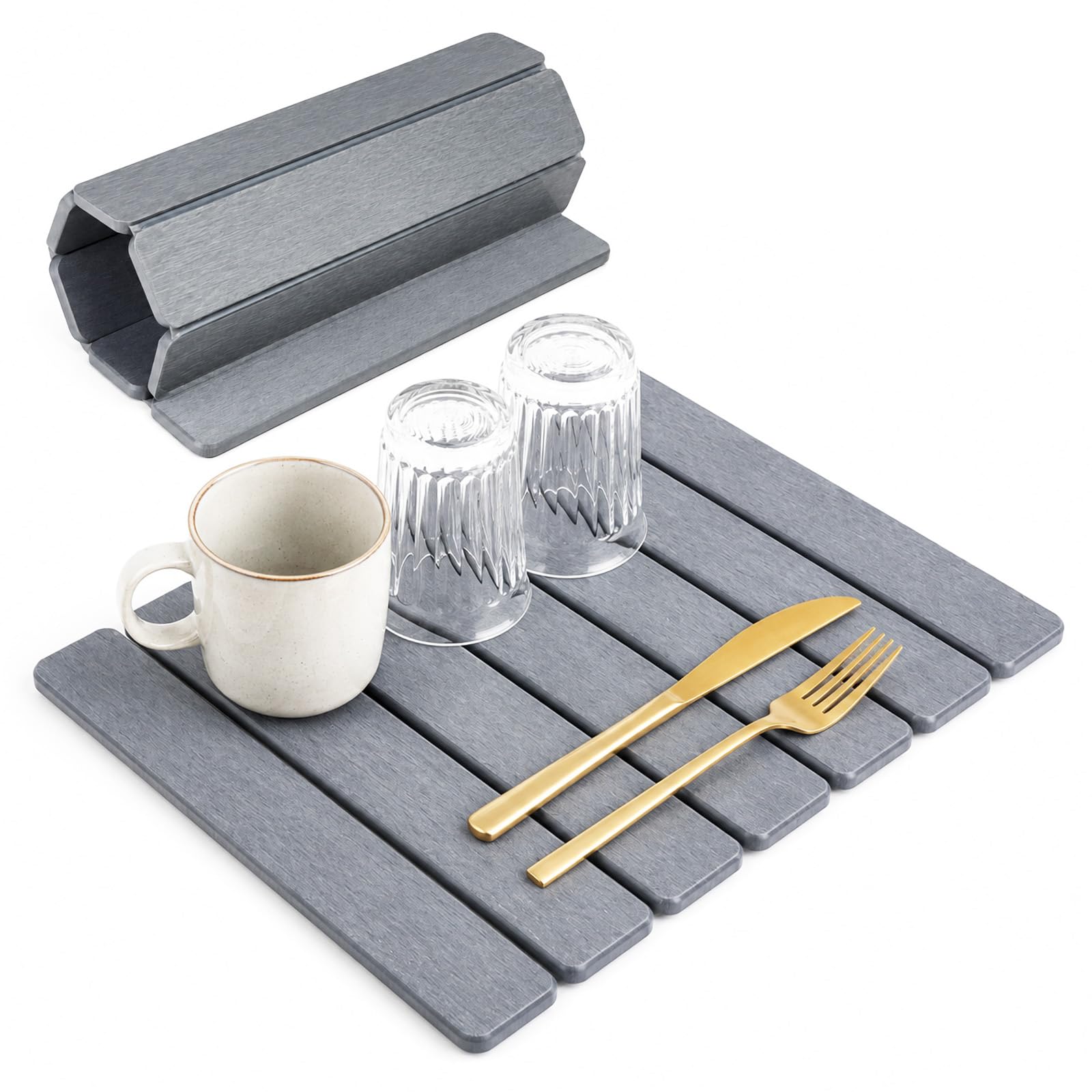 OIYEEFO Stone Drying Mat Kitchen Foldable Diatomite Fast Absorbing Non-Slip