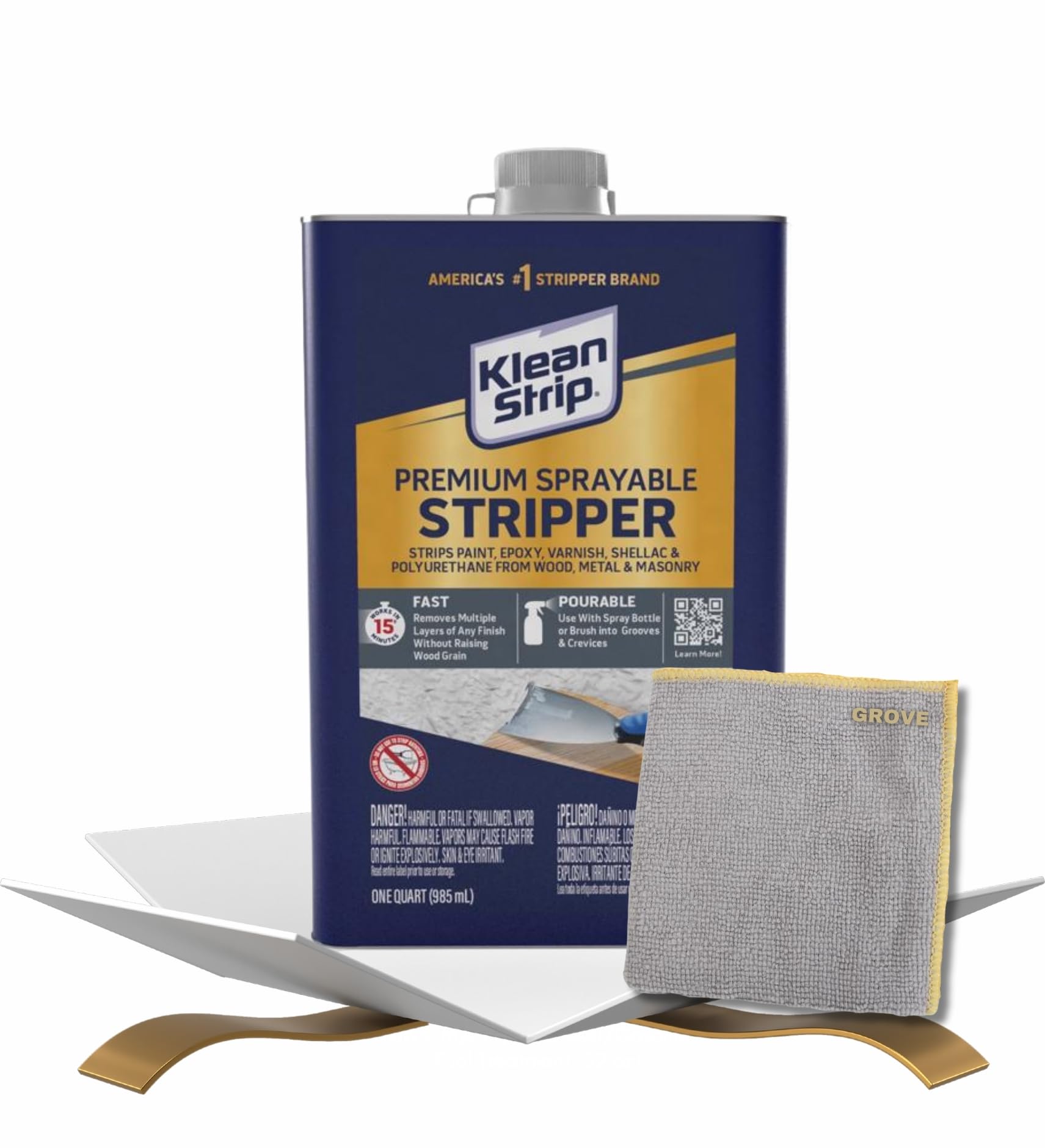 Klean Strip Sprayable Fast Paint and Varnish Stripper 1 qt Can Bundle with Microfiber Cloth – Fast Acting Paint Remover for Wood, Metal, and Masonry – for Furniture, Brick, and Floor - (2 Items)