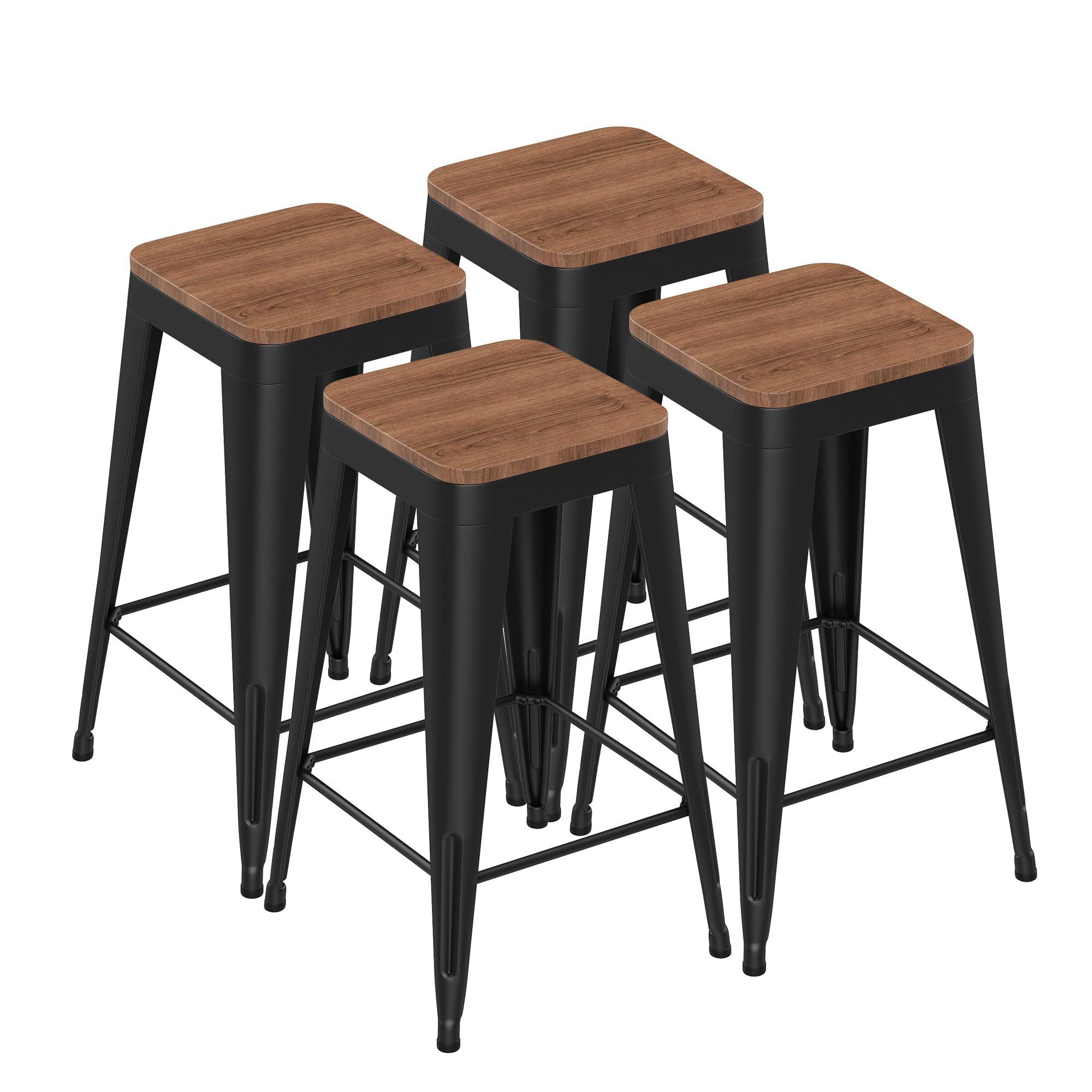 Arlunar home Barstools Set of 4 White Metal Bar Stools Industrial Modern Bar Chairs with Wood Top for Kitchen Island Counter Height Cafe Resturant