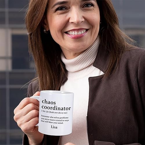 Miniatura 5 de Taza de Coordinador del Caos, taza personalizada con nombre, regalos divertidos para el día del jefe para mujeres, hombres, líderes, agradecimiento,